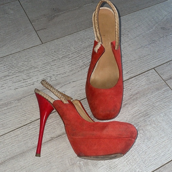 LAMB size 6.5US platform red orange stiletto platforms suede and leather Ariel - Picture 7 of 10